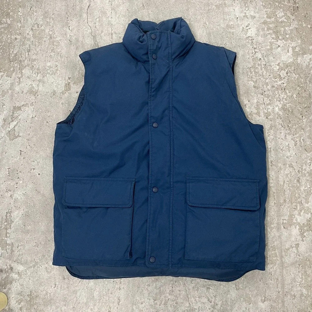 Cabela's Vest Mens Large Tall Blue Northern Goose Down Puffer Snap Zip‎ Pockets